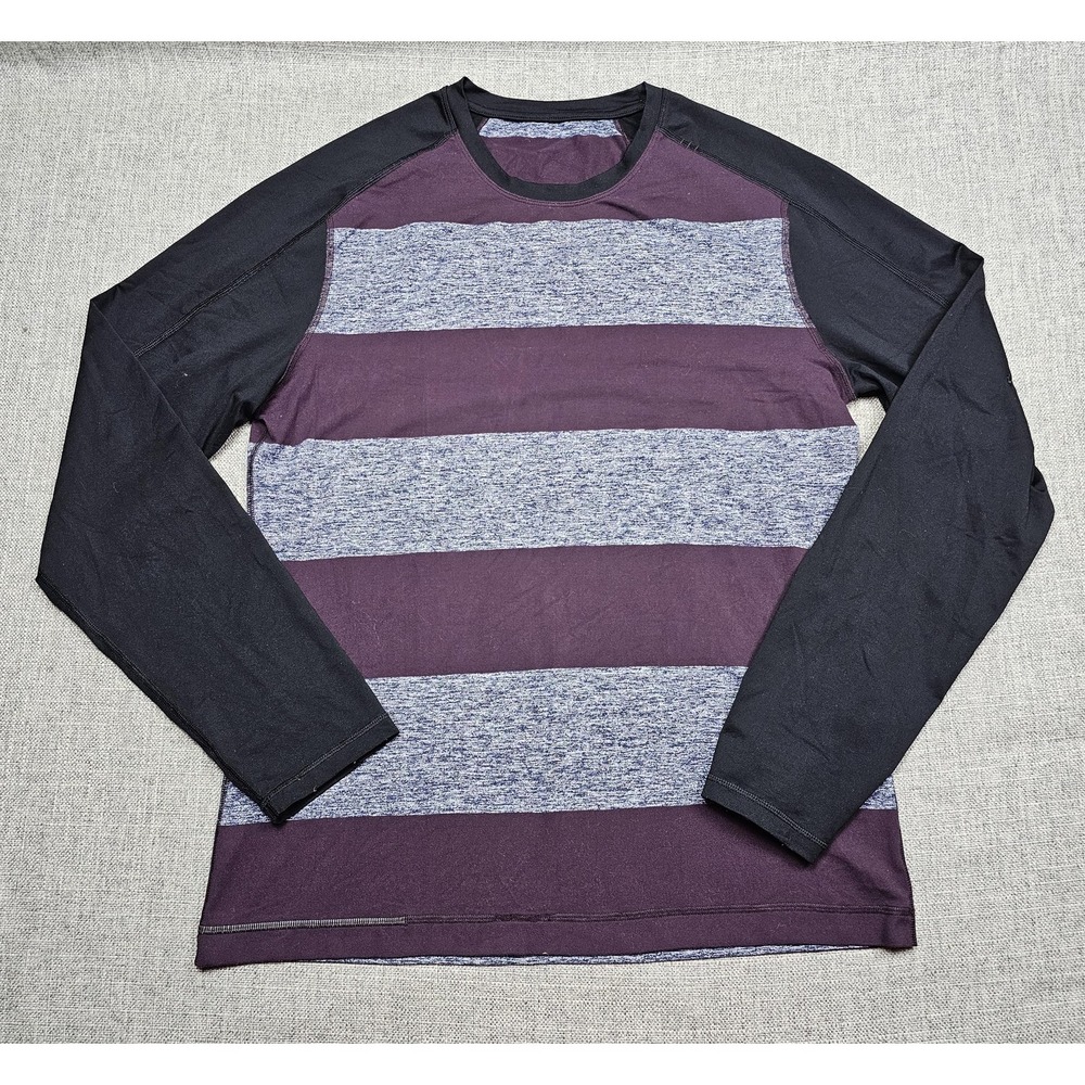 Lululemon Shirt Mens Medium Purple Striped Long Sleeve Athletic Running Gym